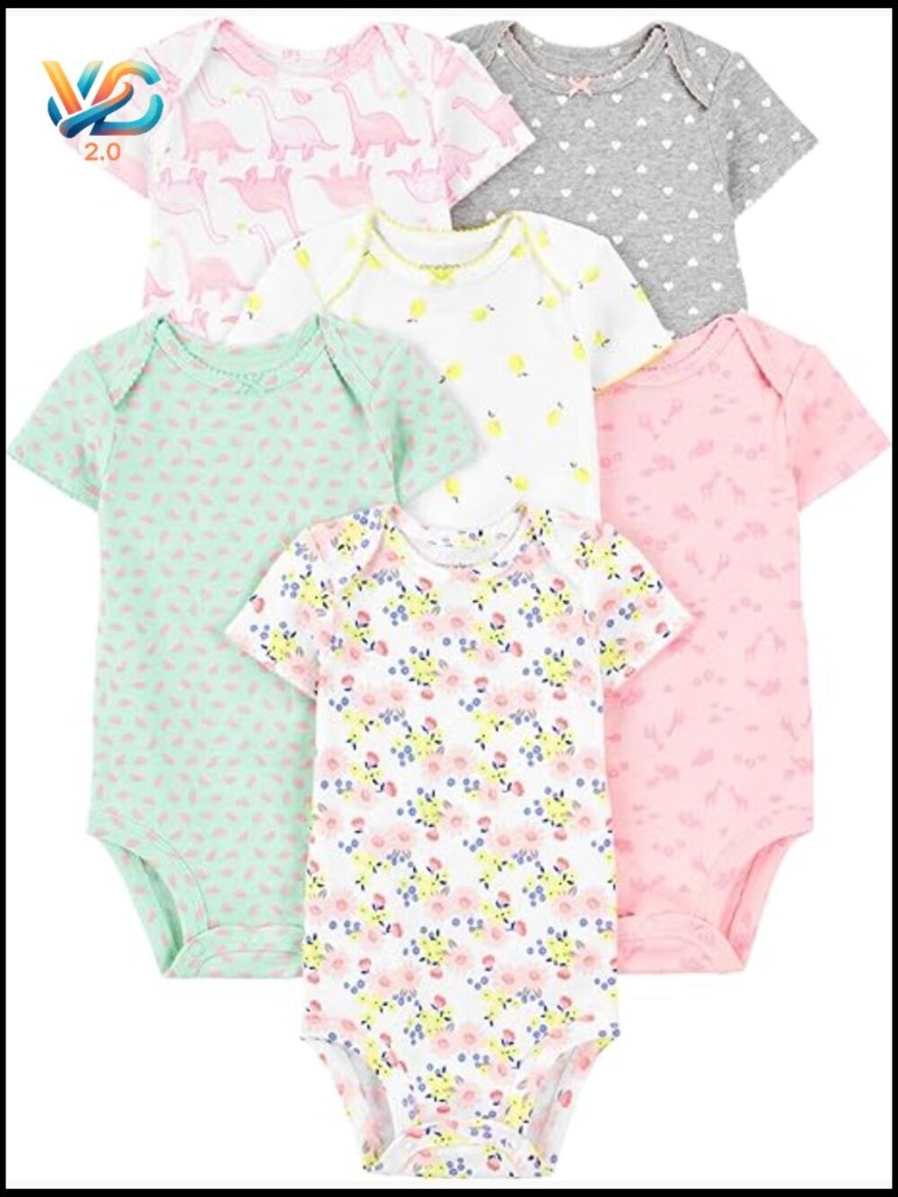 6-Pack Short-Sleeve Bodysuit Cotton Layering Essential Infant Baby Girl